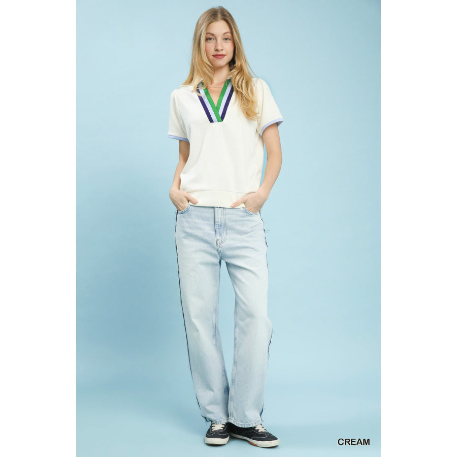 Umgee Luxe Knit V-Neck Short Sleeve Top Apparel and Accessories