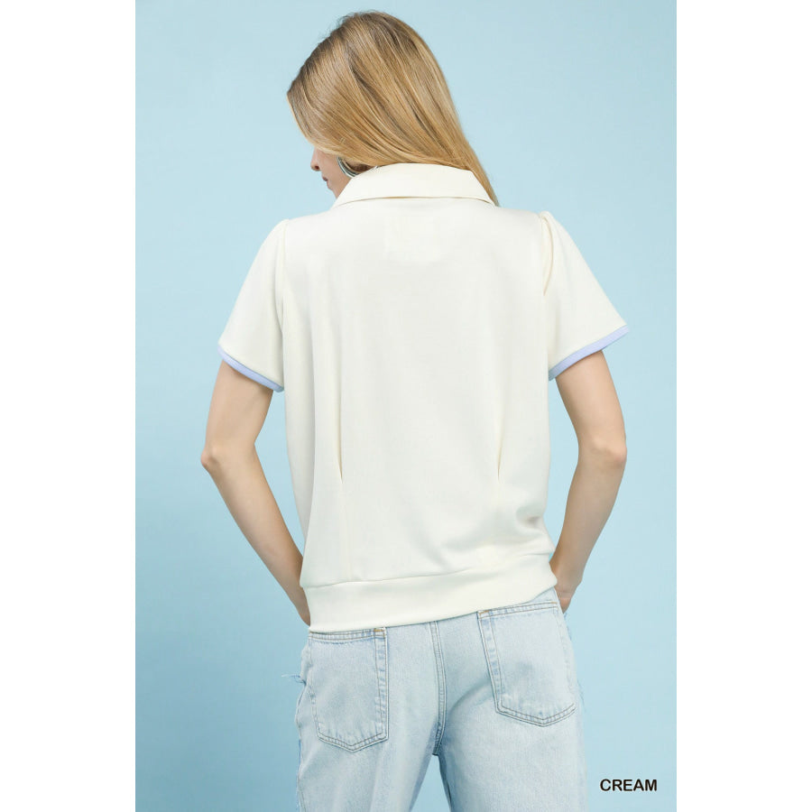 Umgee Luxe Knit V-Neck Short Sleeve Top Apparel and Accessories