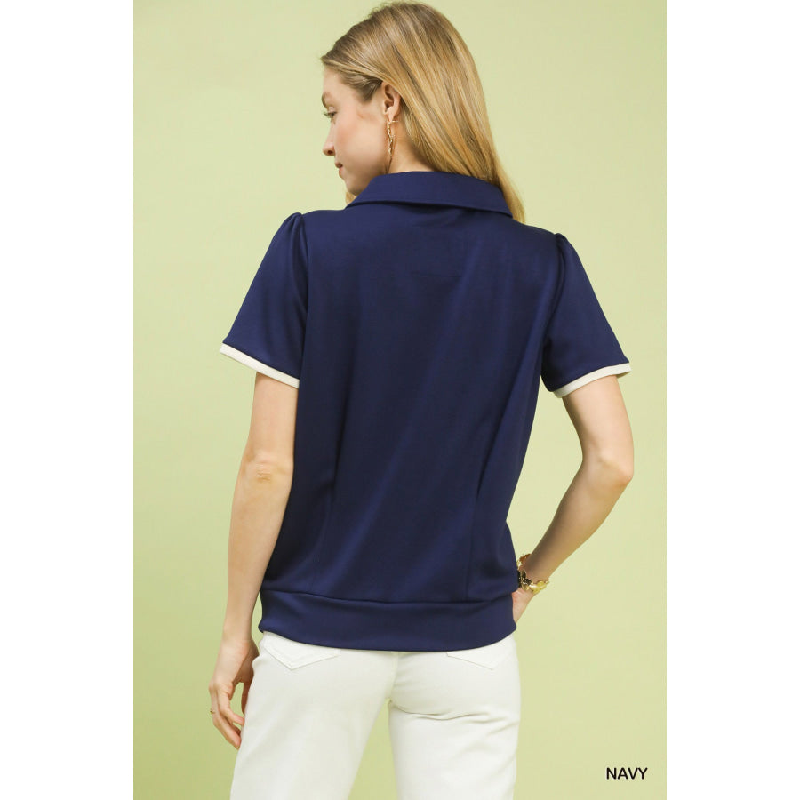 Umgee Luxe Knit V-Neck Short Sleeve Top Apparel and Accessories