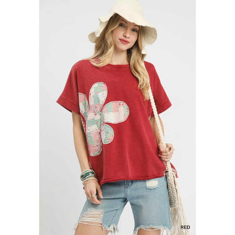 Umgee Mineral Wash French Terry Top RED / S Apparel and Accessories