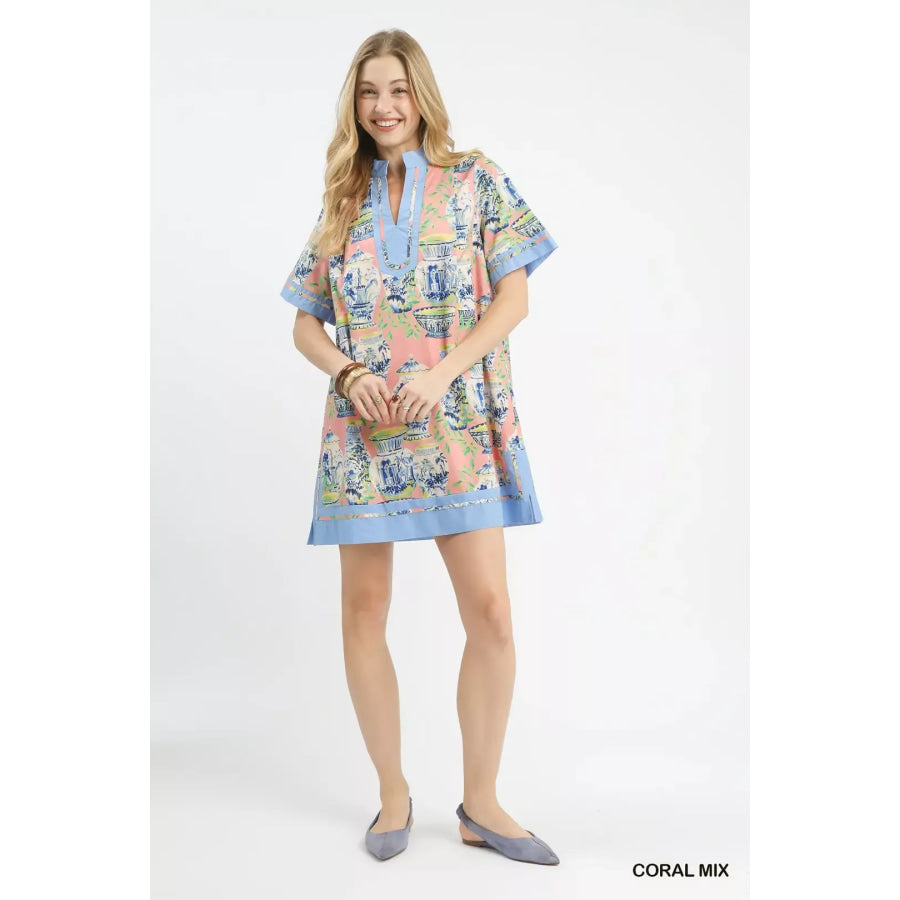 Umgee Mix Abstract Print Mini Dress Apparel and Accessories