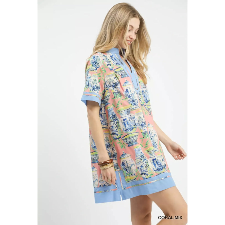 Umgee Mix Abstract Print Mini Dress Apparel and Accessories
