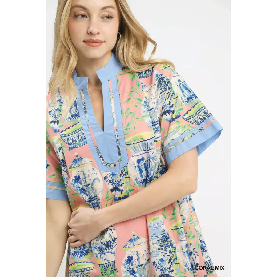 Umgee Mix Abstract Print Mini Dress Apparel and Accessories