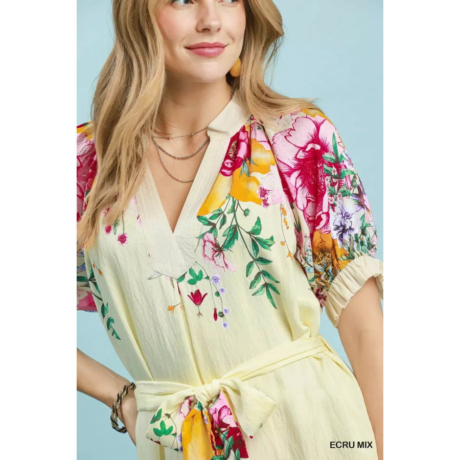 Umgee Mix Floral Border Print Midi Dress Apparel and Accessories