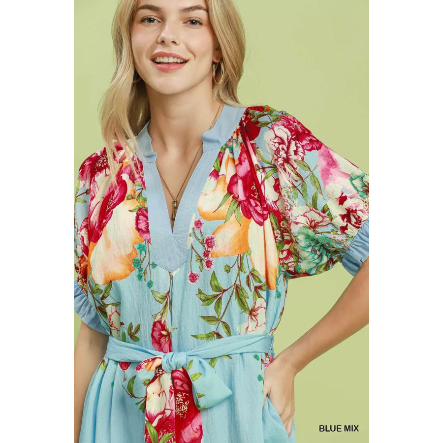 Umgee Mix Floral Border Print Midi Dress Apparel and Accessories