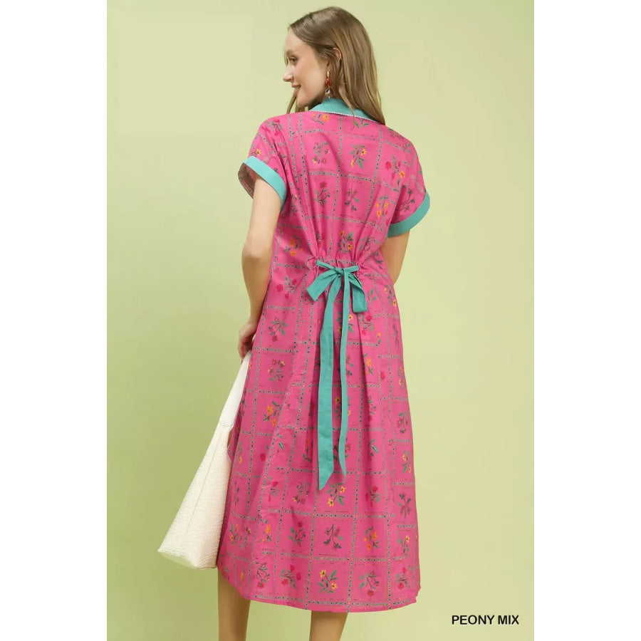 Umgee Mix Floral Button-Front Midi Dress Apparel and Accessories