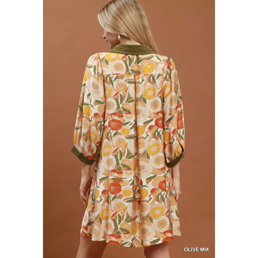 Umgee Mix Floral Contrast Trim Shift Mini Dress Apparel and Accessories