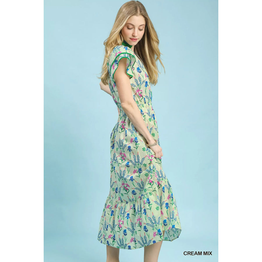 Umgee Mix Floral Midi Dress Apparel and Accessories