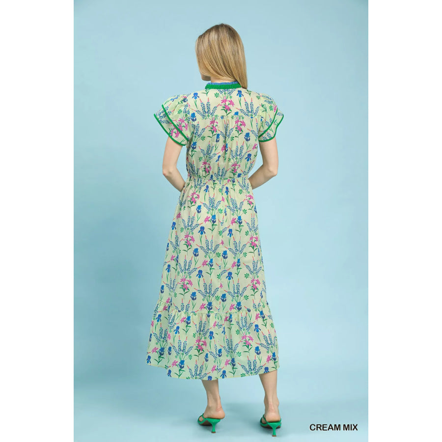 Umgee Mix Floral Midi Dress Apparel and Accessories