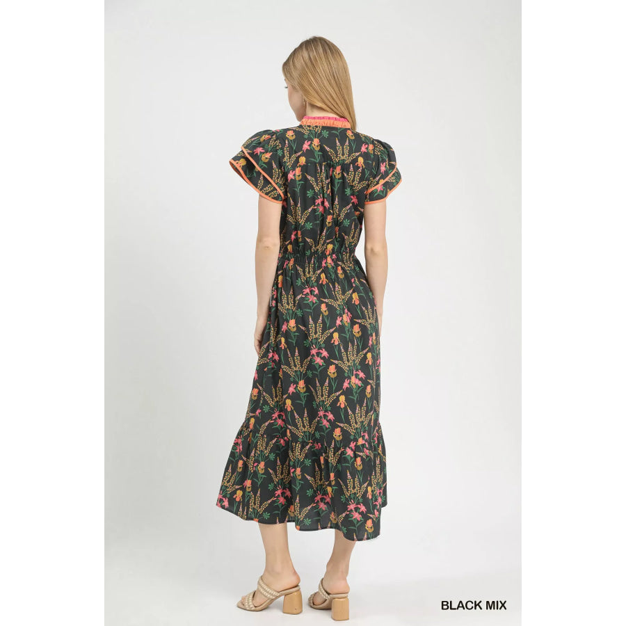 Umgee Mix Floral Midi Dress Apparel and Accessories