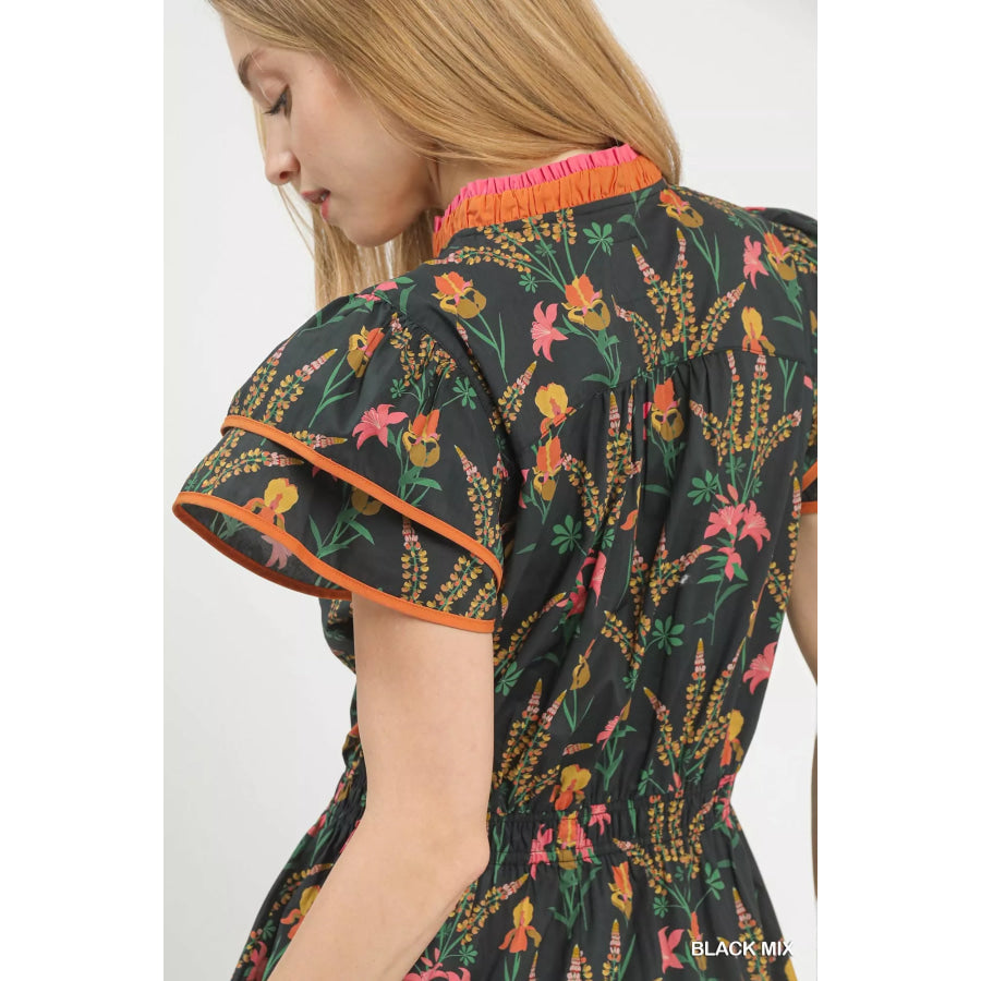 Umgee Mix Floral Midi Dress Apparel and Accessories