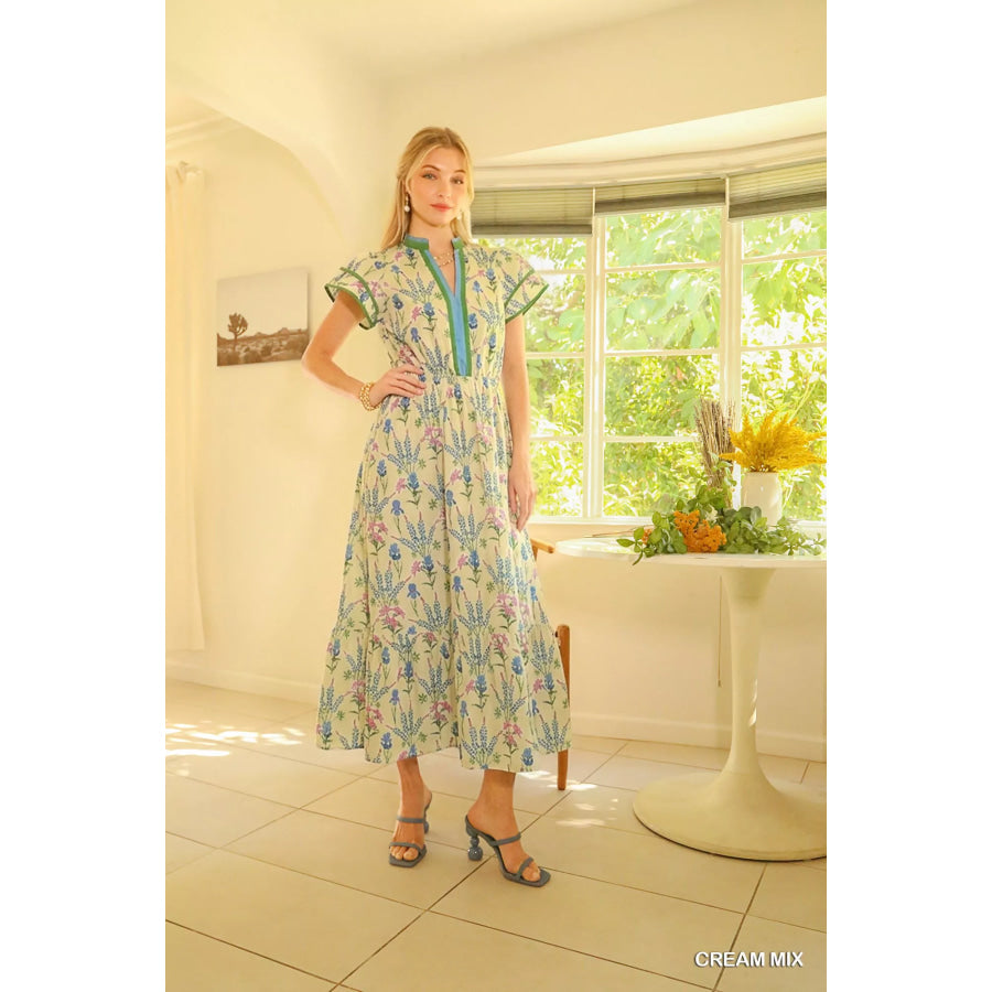 Umgee Mix Floral Midi Dress Apparel and Accessories