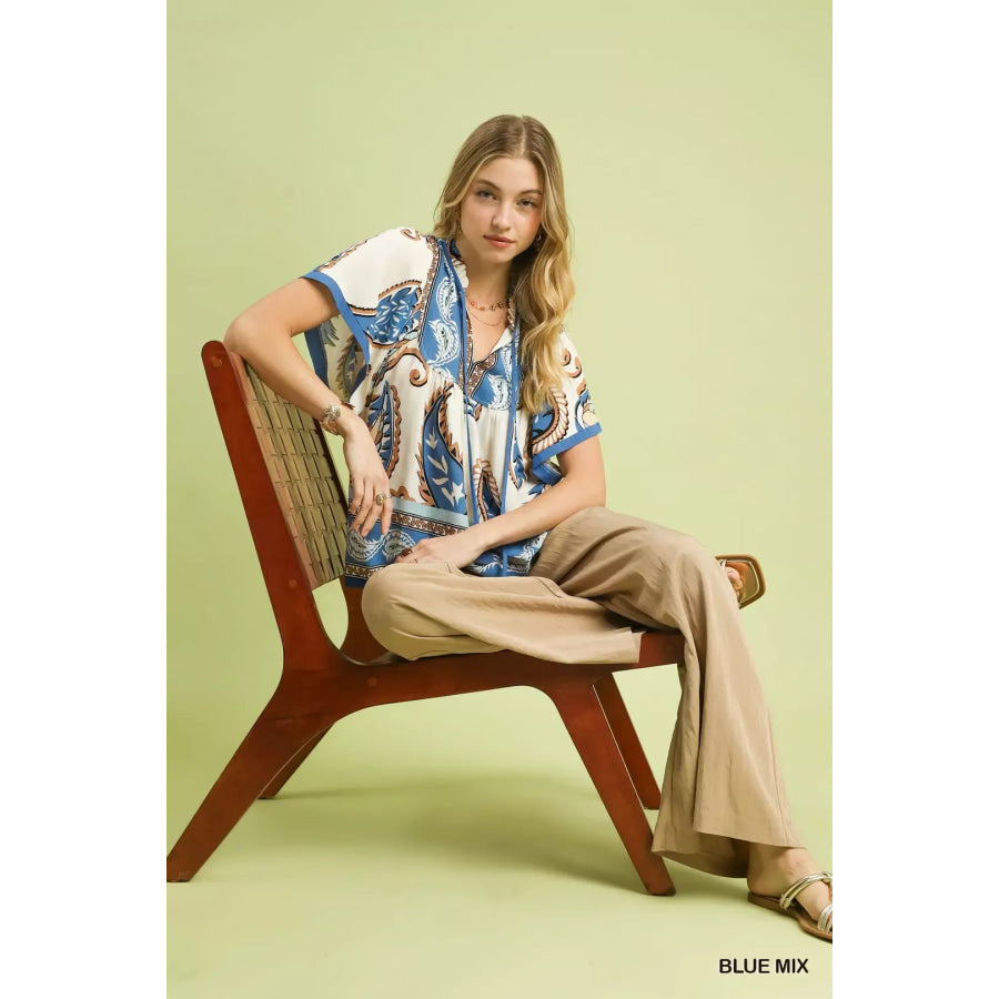 Umgee Mix Paisley Border Print Tassel Top Apparel and Accessories