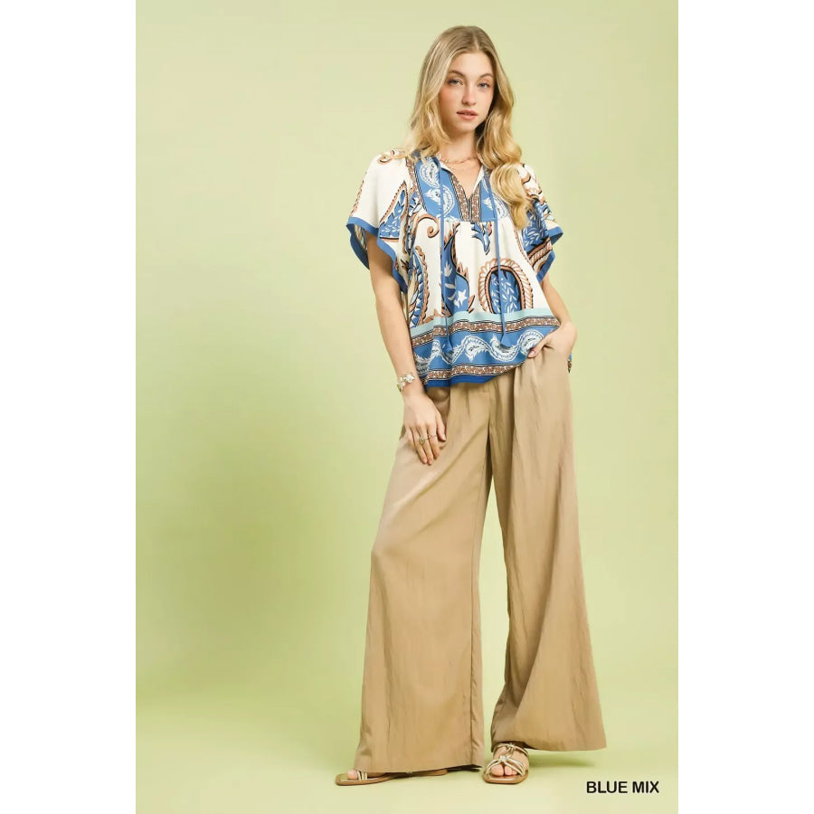 Umgee Mix Paisley Border Print Tassel Top Apparel and Accessories