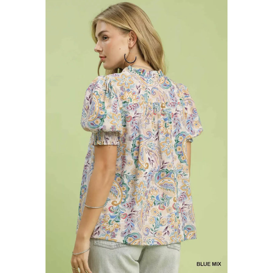 Umgee Mix Paisley Floral Button Down Shirt Apparel and Accessories