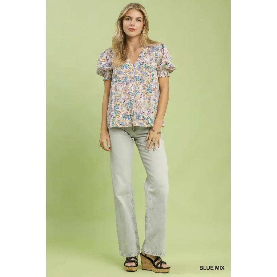 Umgee Mix Paisley Floral Button Down Shirt Apparel and Accessories