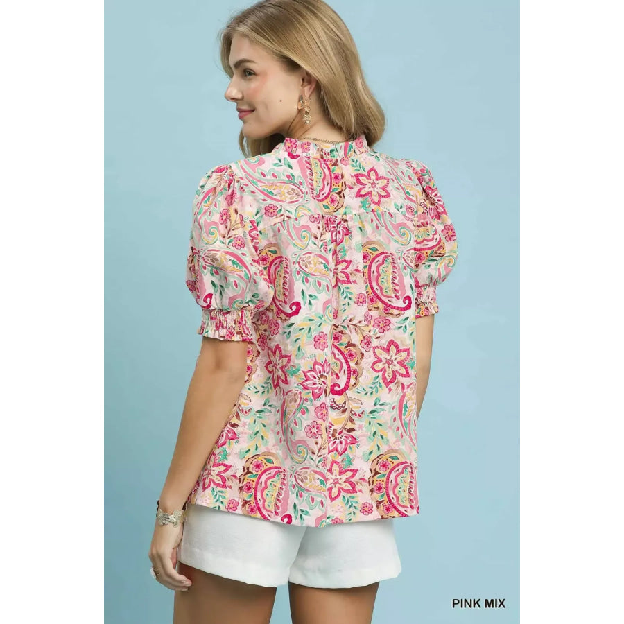 Umgee Mix Paisley Floral Button Down Shirt Apparel and Accessories