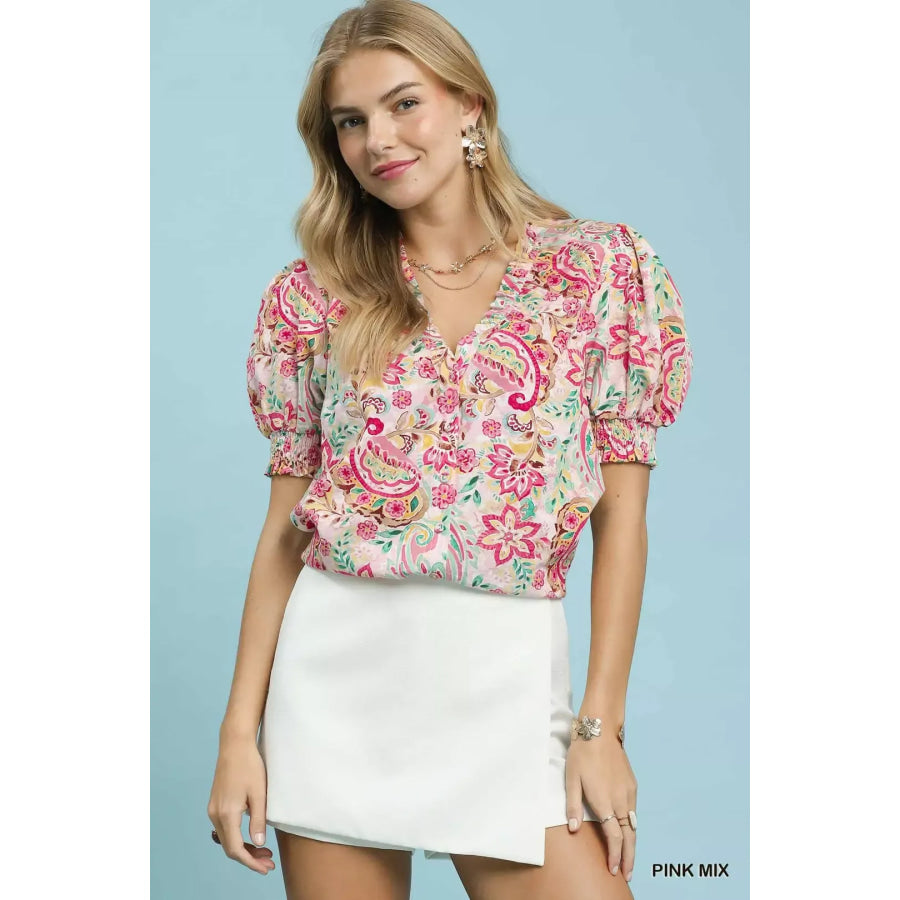Umgee Mix Paisley Floral Button Down Shirt Apparel and Accessories
