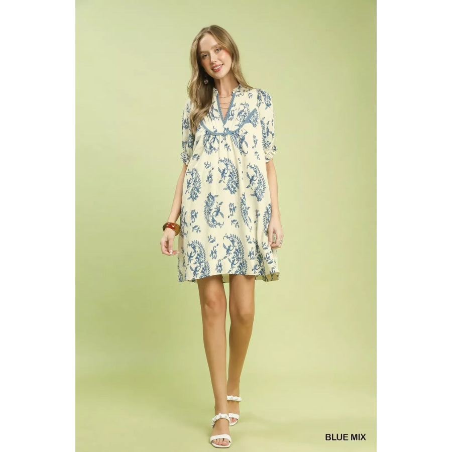 Umgee Mix Paisley Scallop Trim Dress Apparel and Accessories