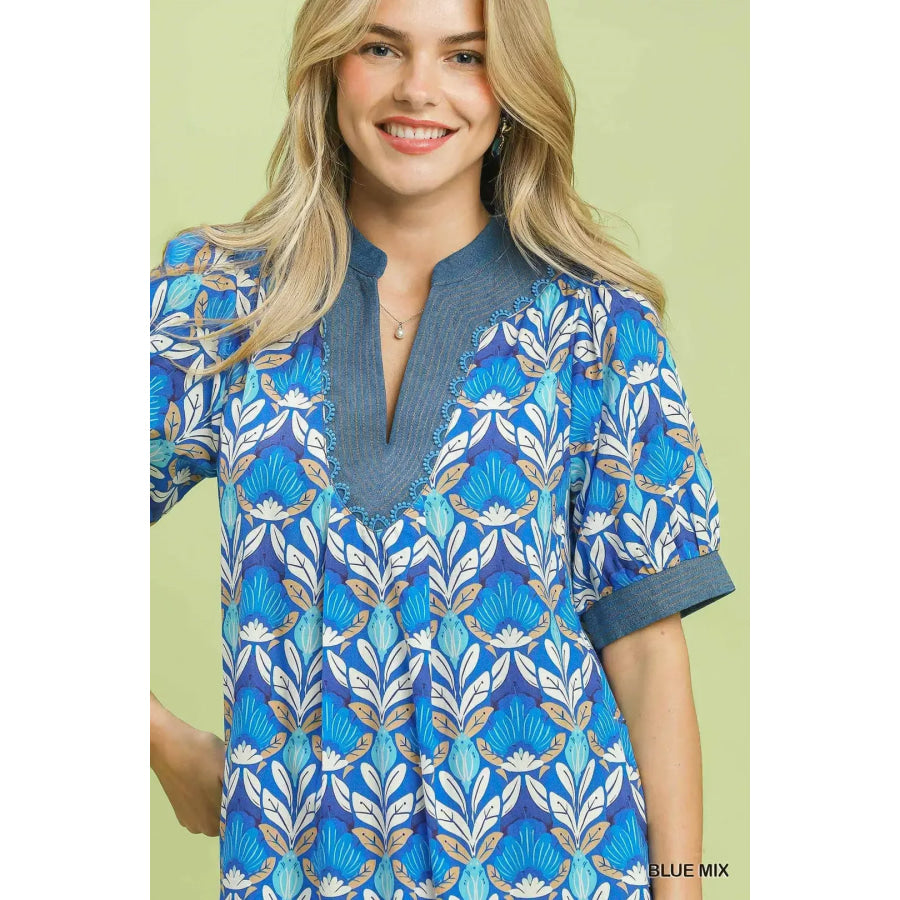 Umgee Mix Tile Print Mini Dress Apparel and Accessories