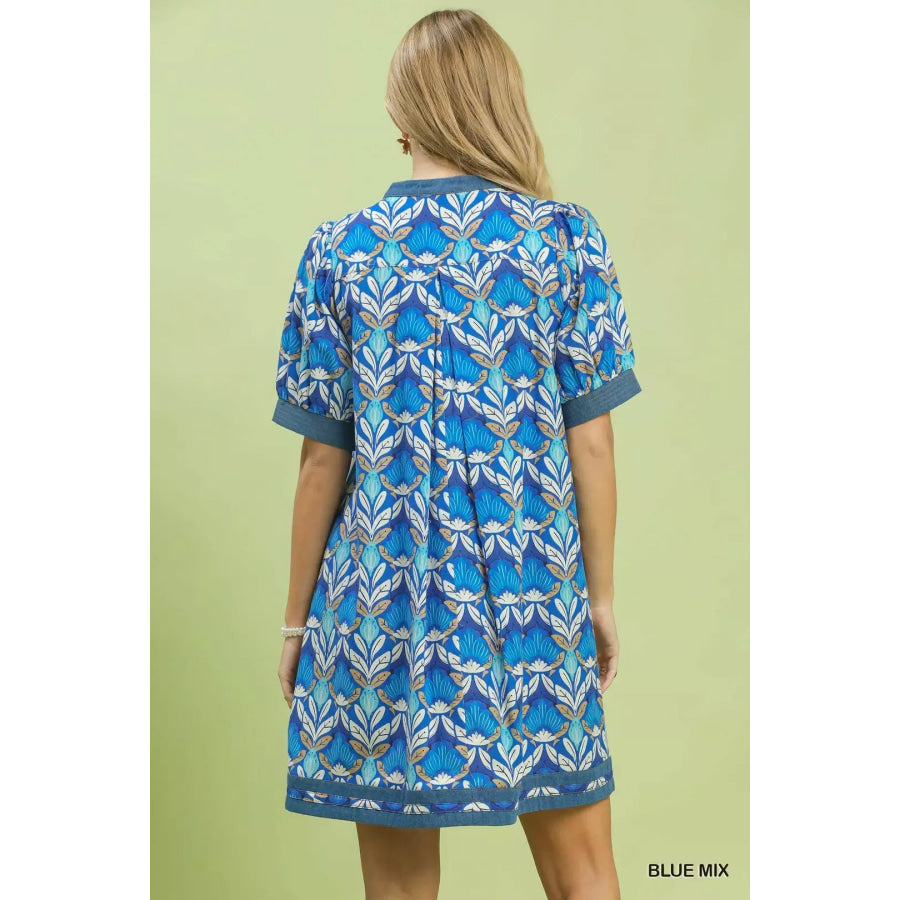 Umgee Mix Tile Print Mini Dress Apparel and Accessories