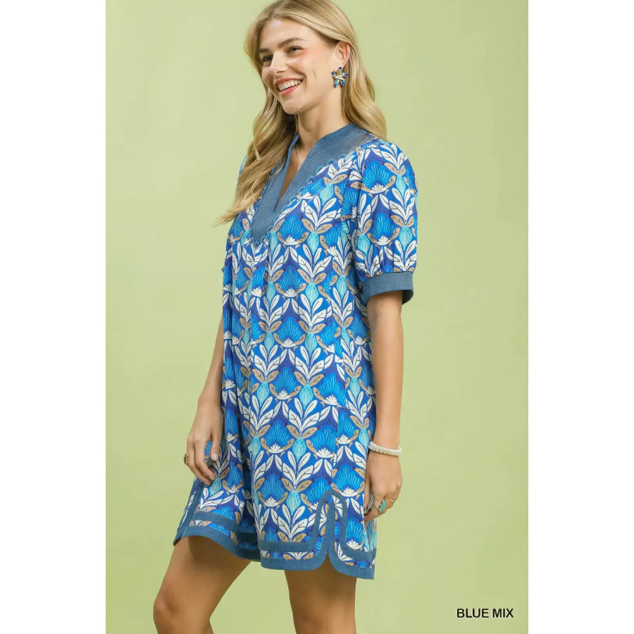 Umgee Mix Tile Print Mini Dress Apparel and Accessories