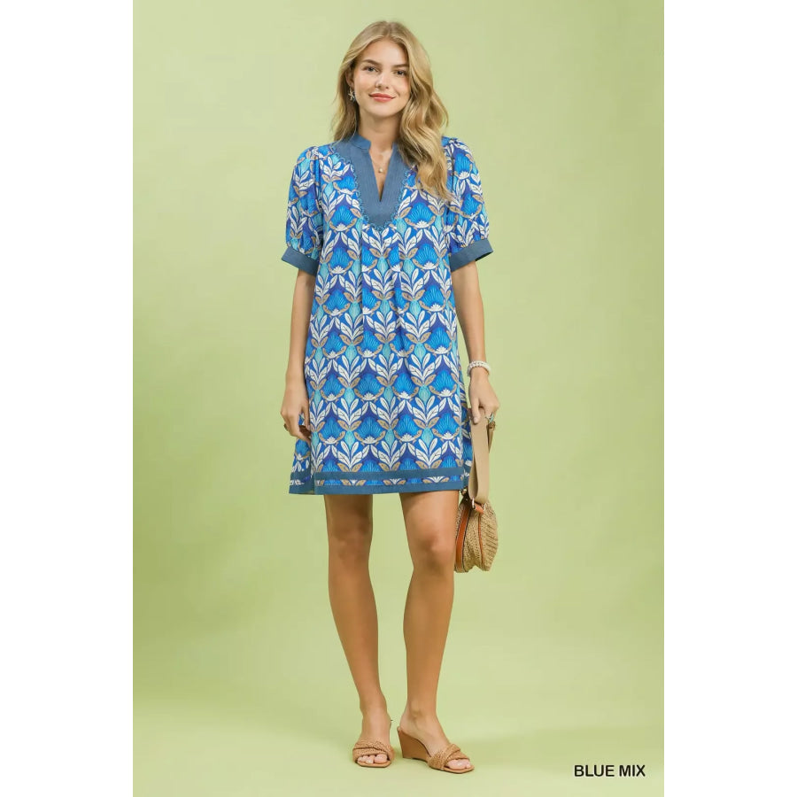 Umgee Mix Tile Print Mini Dress Apparel and Accessories