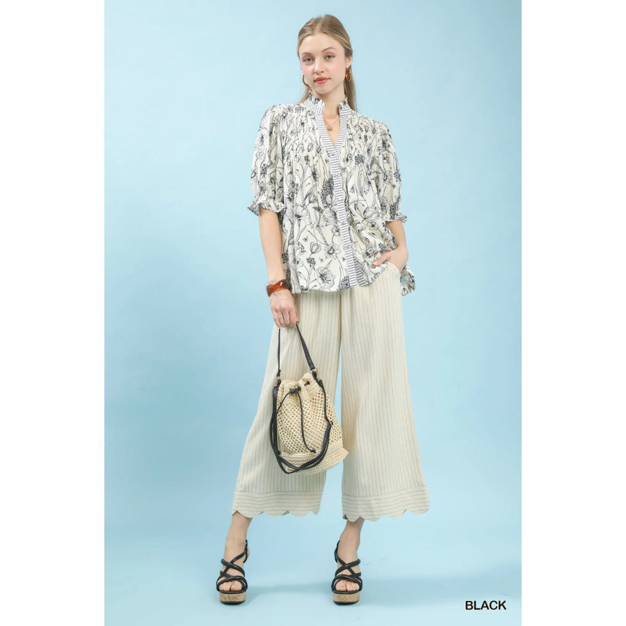 Umgee Mixed Print Button Front Top Apparel and Accessories