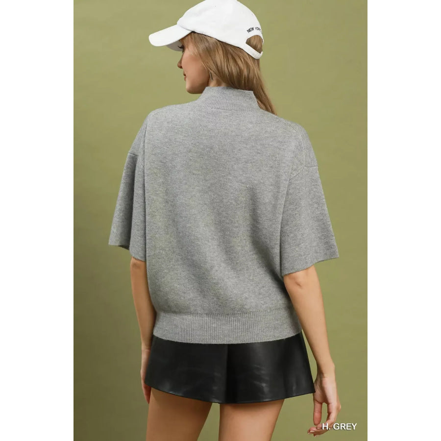 Umgee Mock Neck Short Sleeve Knit Sweater Top Apparel and Accessories