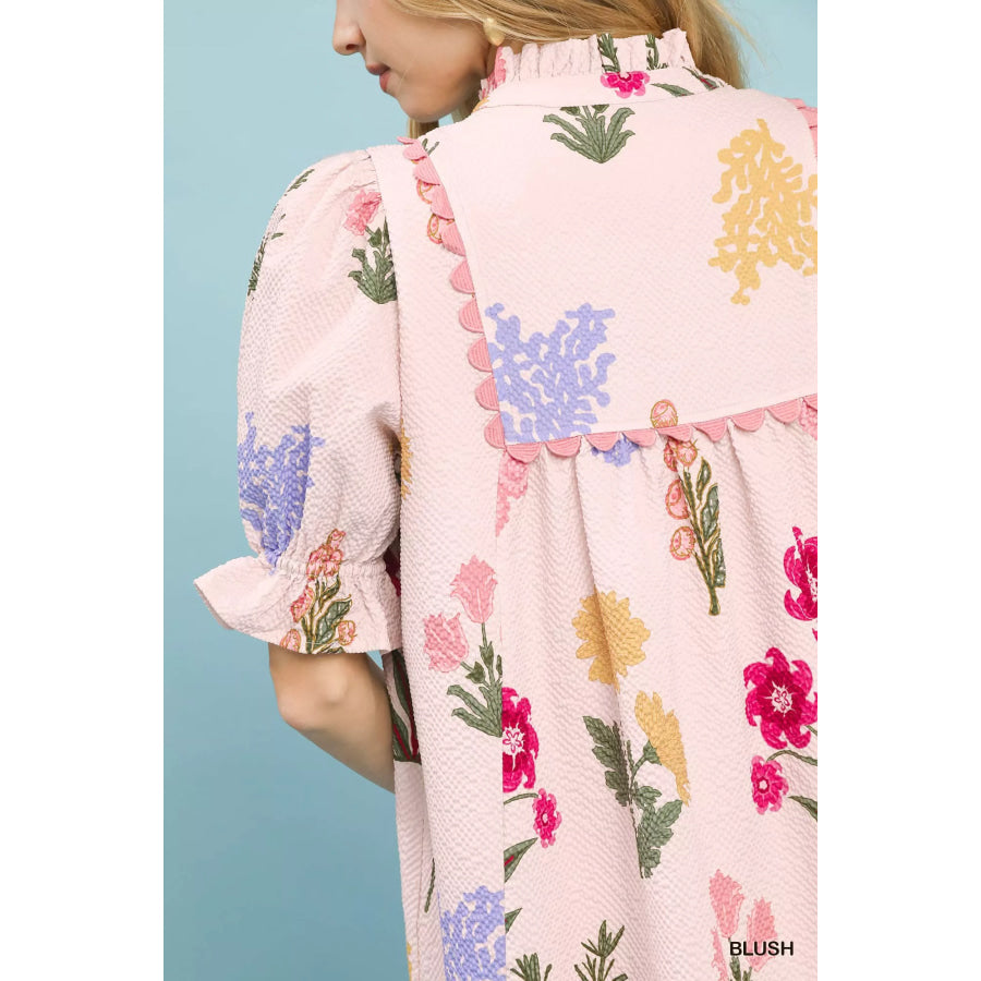 Umgee Multi Flower Print V-Neck Dress Apparel and Accessories