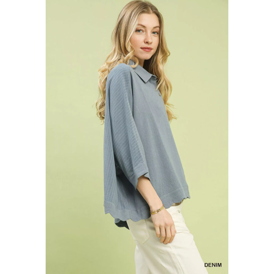 Umgee Oversized Striped Button-Down Shirt Apparel and Accessories