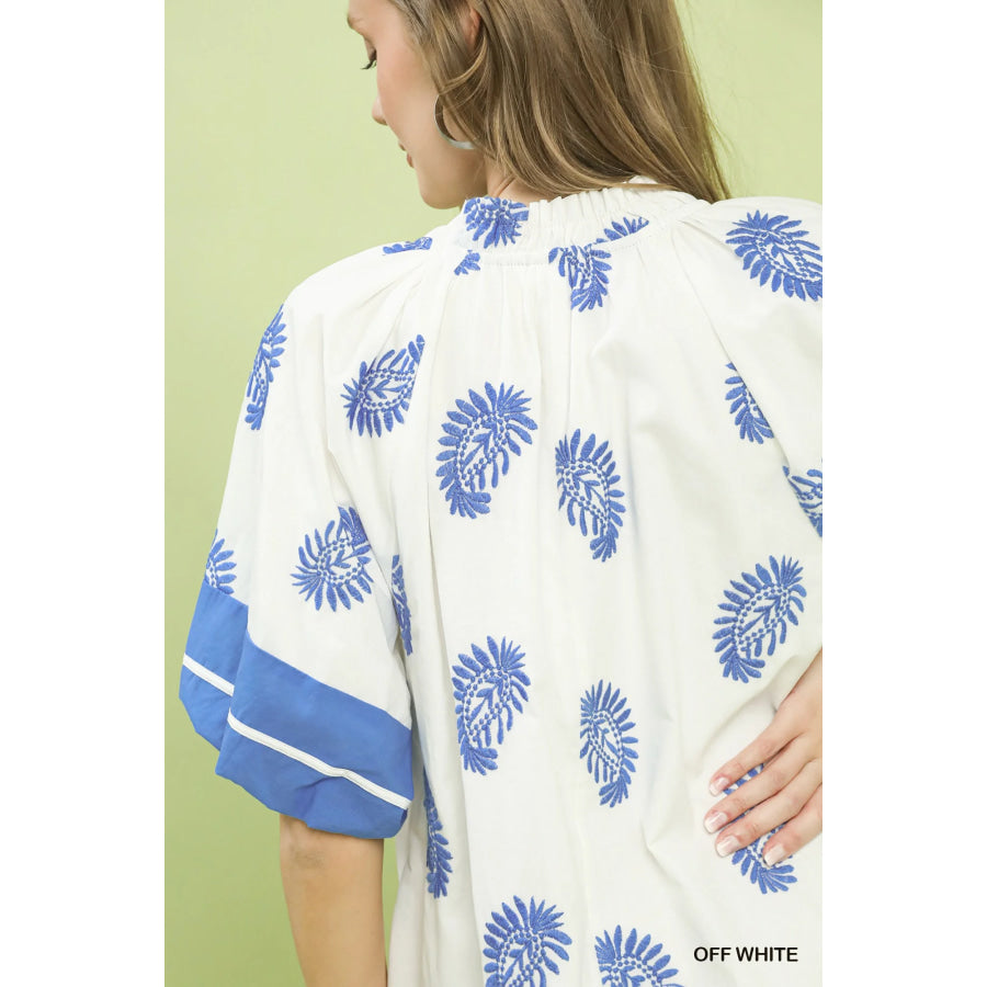 Umgee Paisley Embroidered Boho Mini Dress Apparel and Accessories