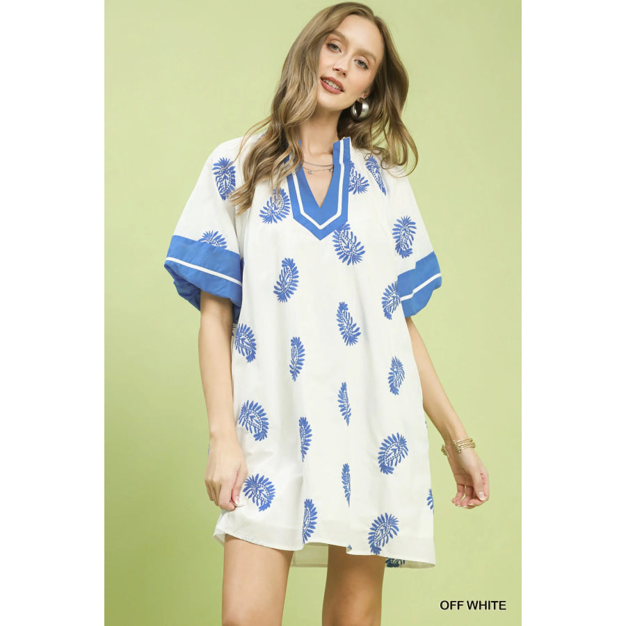 Umgee Paisley Embroidered Boho Mini Dress OFF WHITE / S Apparel and Accessories