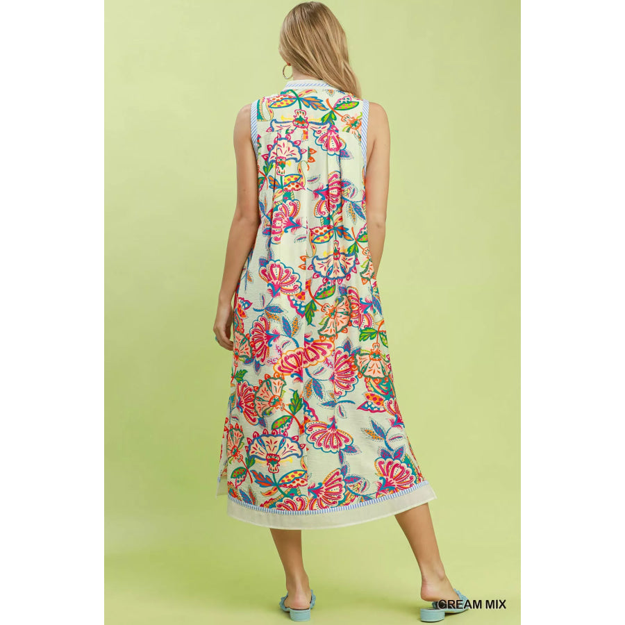 Umgee Paisley Floral Sleeveless Midi Dress Apparel and Accessories