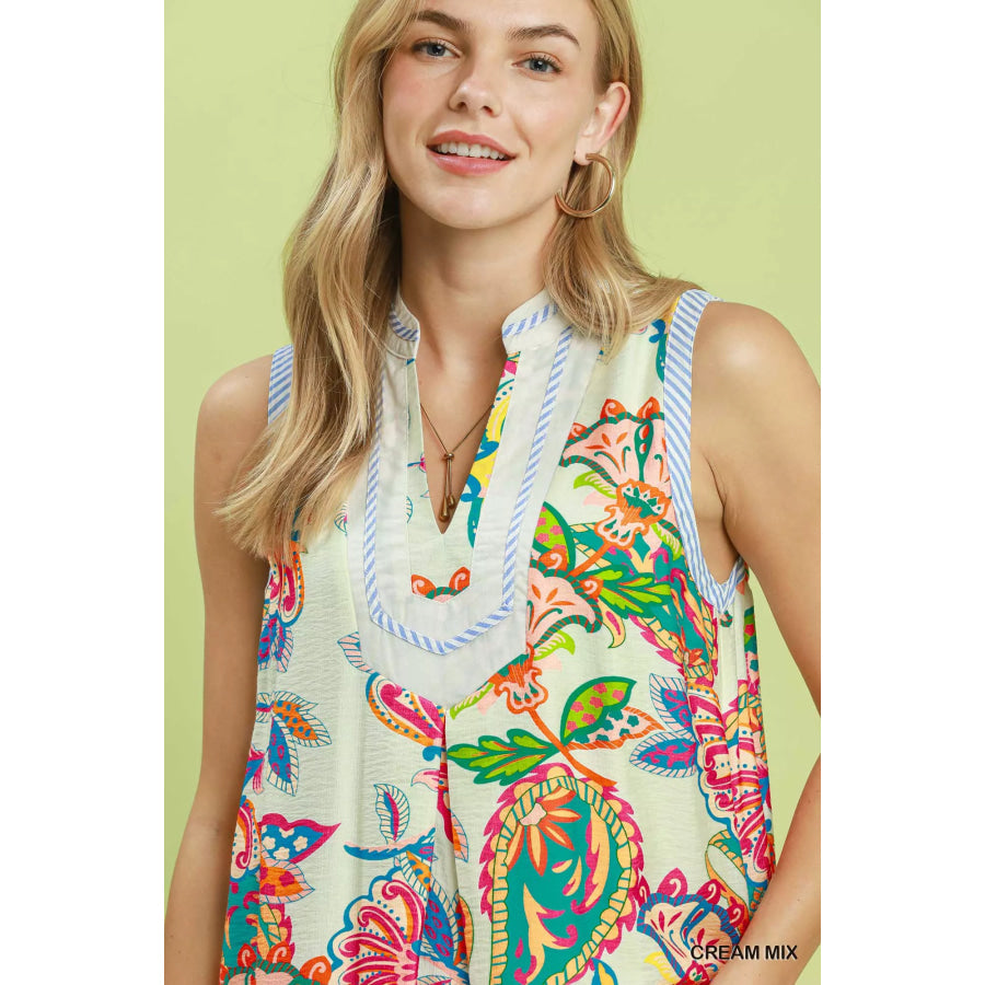 Umgee Paisley Floral Sleeveless Midi Dress Apparel and Accessories