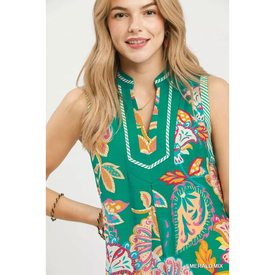 Umgee Paisley Floral Sleeveless Midi Dress Apparel and Accessories
