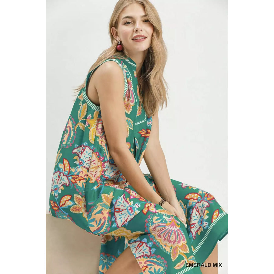Umgee Paisley Floral Sleeveless Midi Dress Apparel and Accessories