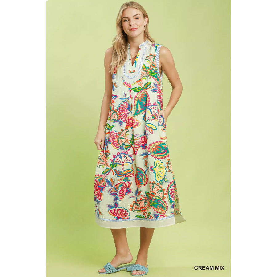 Umgee Paisley Floral Sleeveless Midi Dress Apparel and Accessories