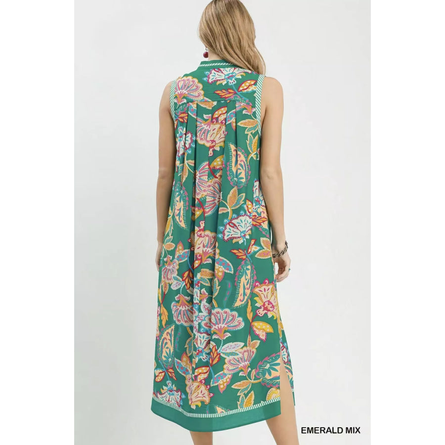 Umgee Paisley Floral Sleeveless Midi Dress Apparel and Accessories