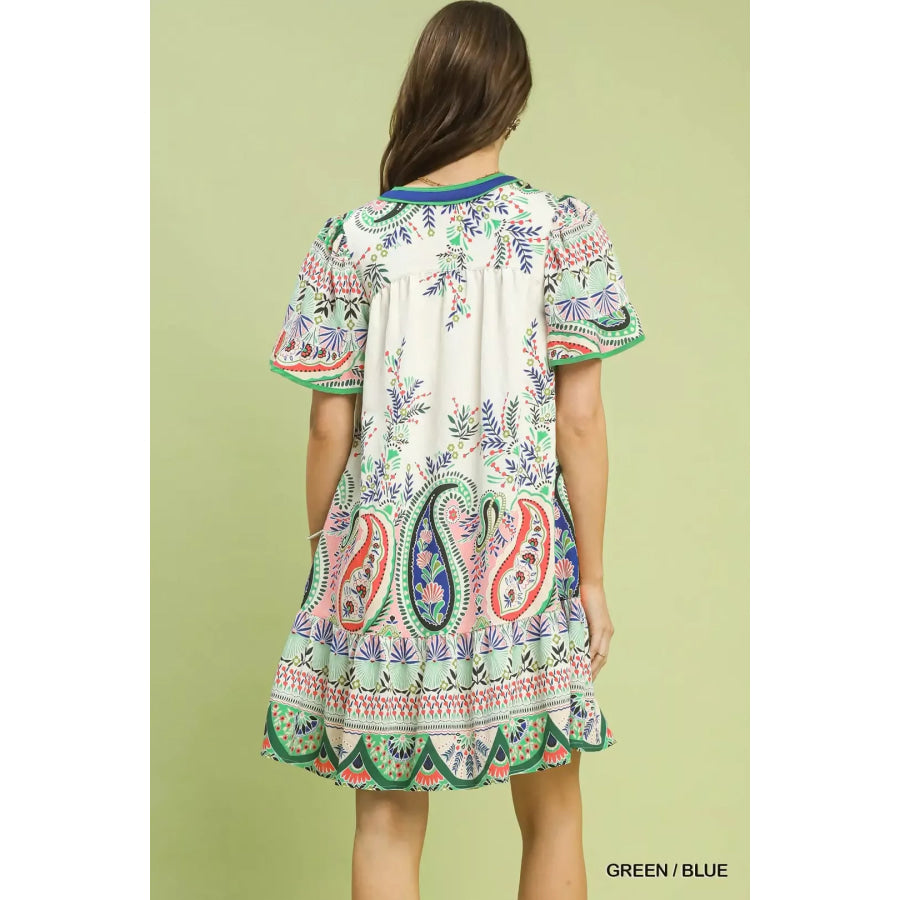 Umgee Paisley Flutter Sleeve Mini Dress Apparel and Accessories