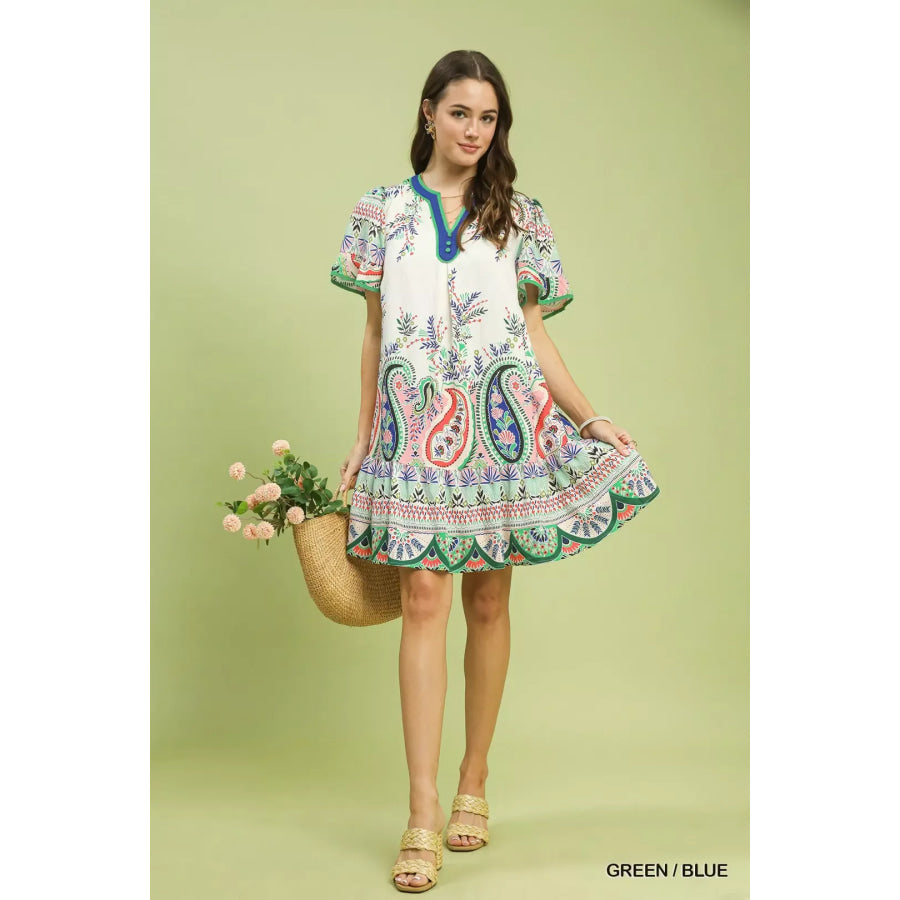 Umgee Paisley Flutter Sleeve Mini Dress Apparel and Accessories