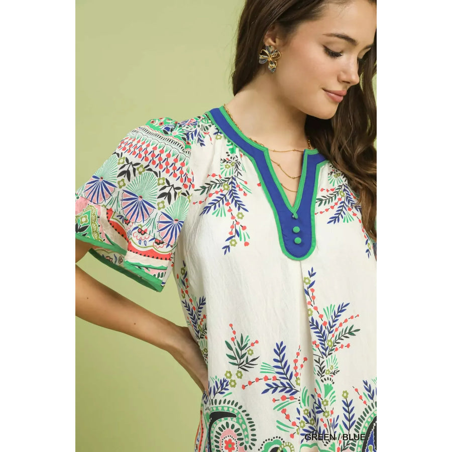 Umgee Paisley Flutter Sleeve Mini Dress Apparel and Accessories