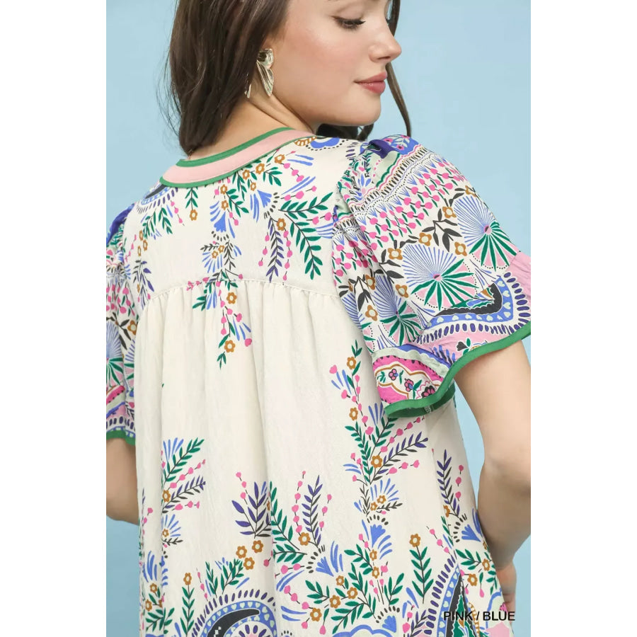 Umgee Paisley Flutter Sleeve Mini Dress Apparel and Accessories