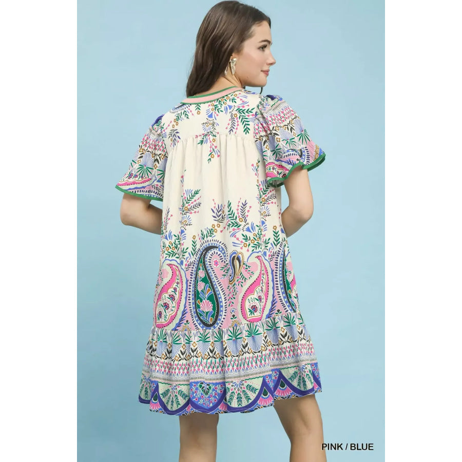 Umgee Paisley Flutter Sleeve Mini Dress Apparel and Accessories