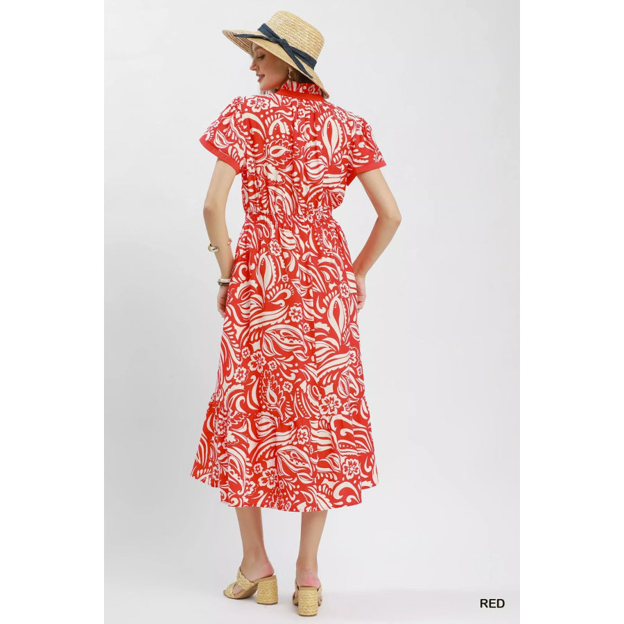 Umgee Paisley Print Midi Dress with Side Pockets Apparel and Accessories