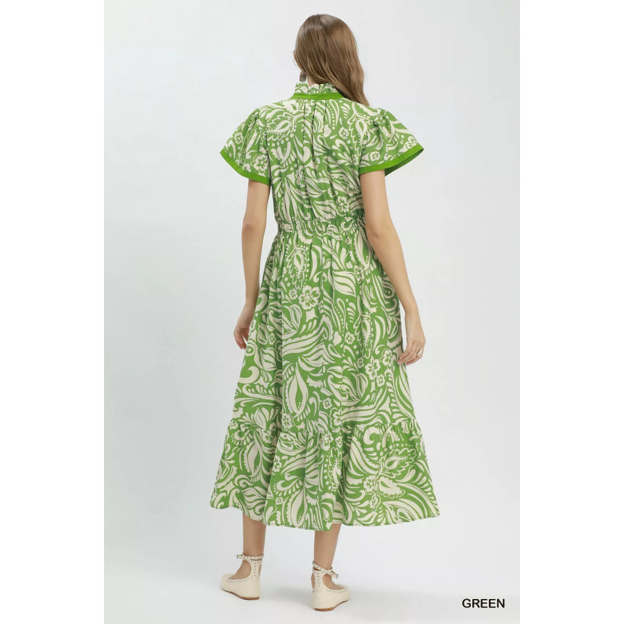 Umgee Paisley Print Midi Dress with Side Pockets Apparel and Accessories
