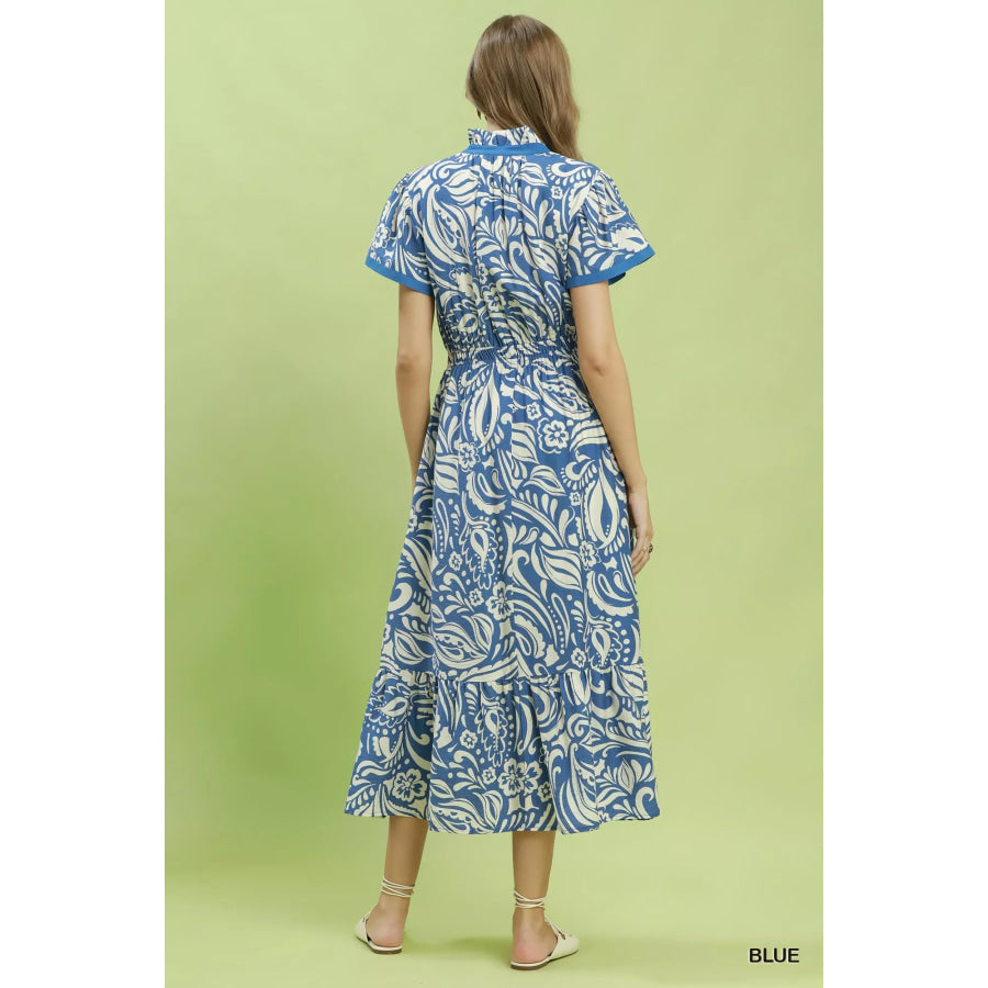 Umgee Paisley Print Midi Dress with Side Pockets Apparel and Accessories