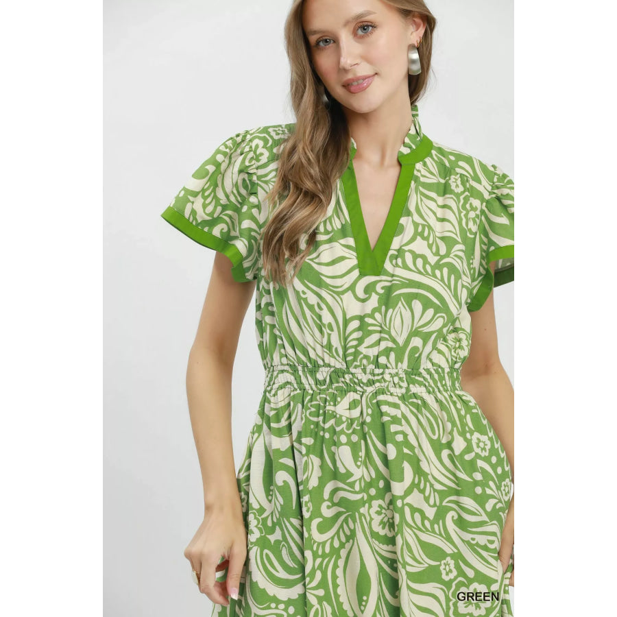 Umgee Paisley Print Midi Dress with Side Pockets Apparel and Accessories