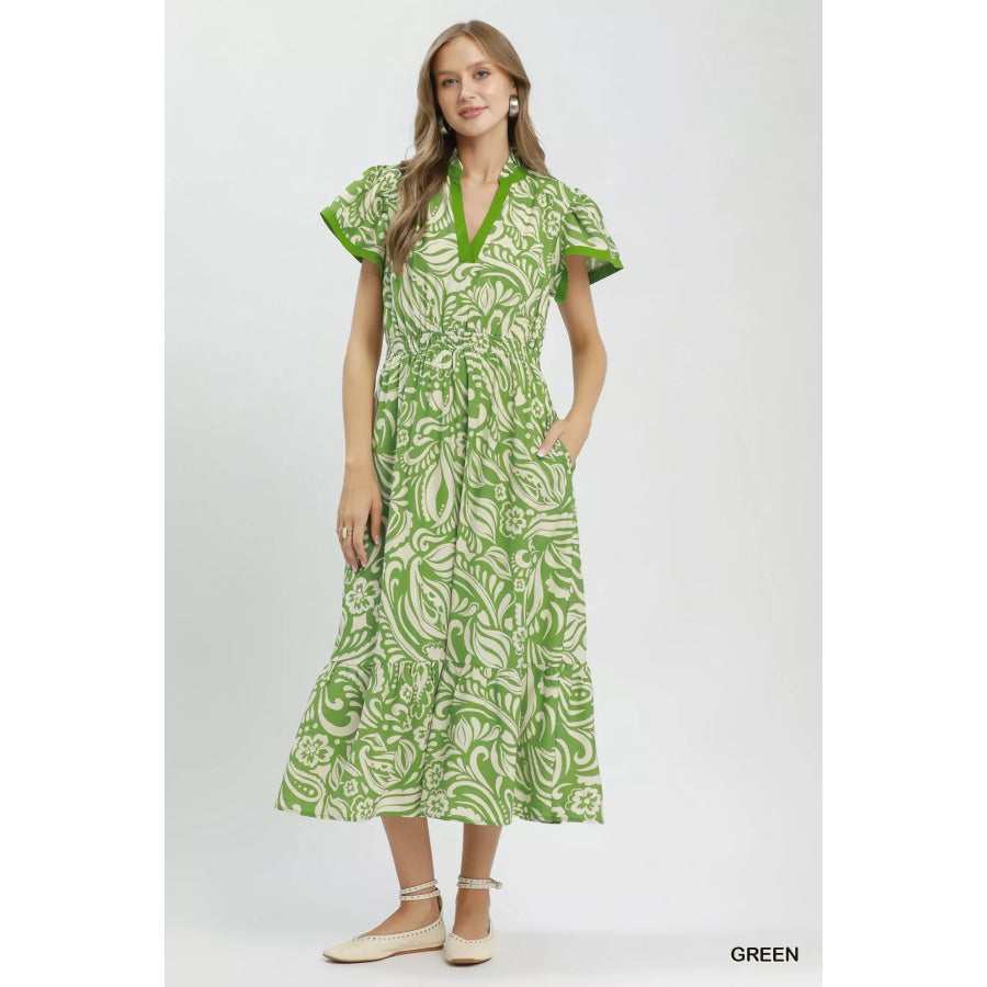 Umgee Paisley Print Midi Dress with Side Pockets Apparel and Accessories