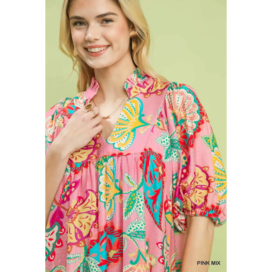 Umgee Paisley Print Mini Dress Apparel and Accessories